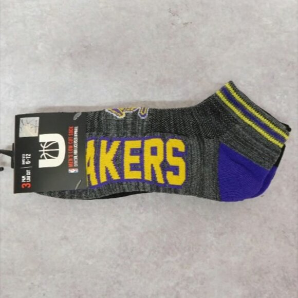 LOS ANGELES LAKERS LOW CUT SOCKS 3 PAIRS MEN'S SIZE 6-12 OFFICAL NBA APPAREL - Picture 1 of 3